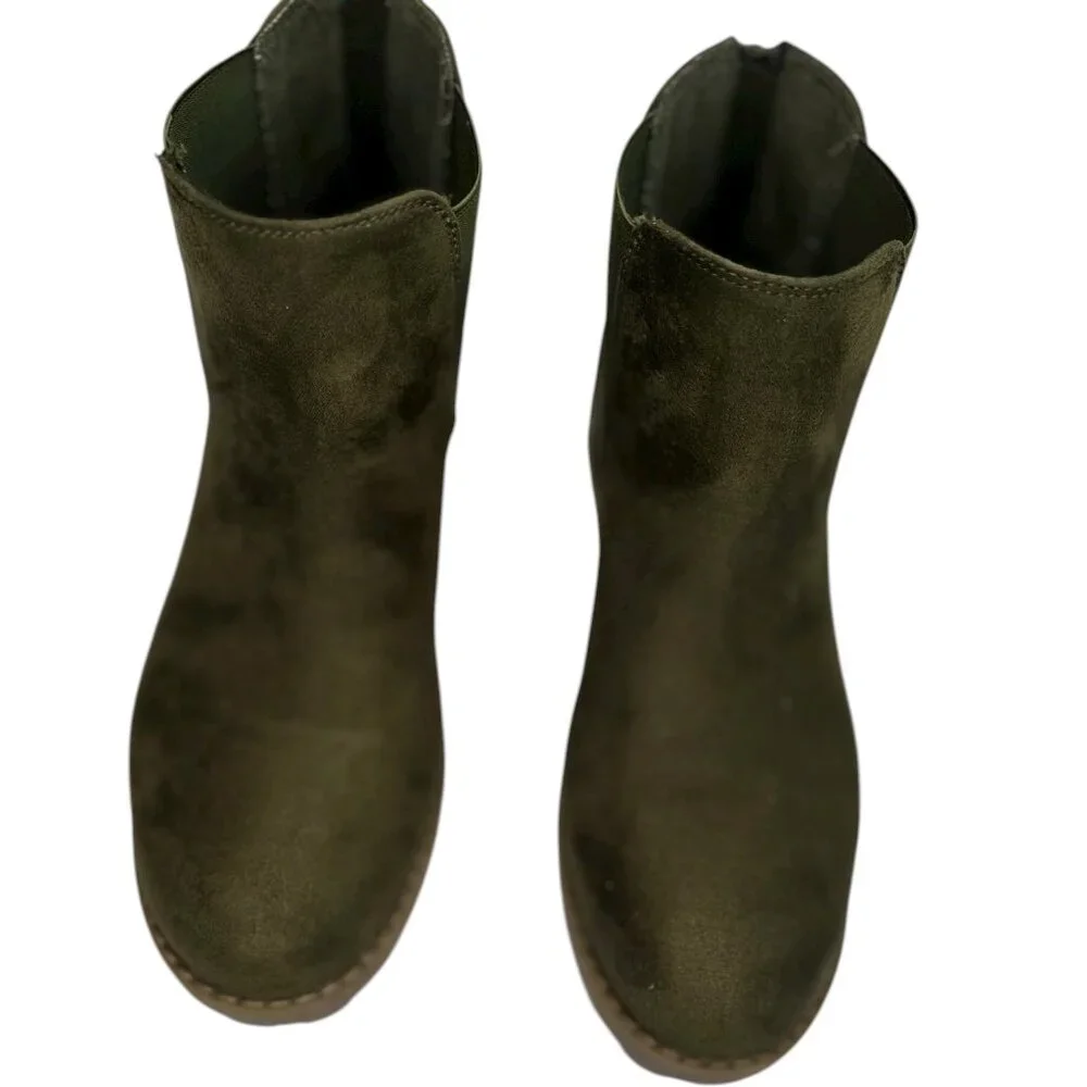 Esprit Olive Green Bobbie Ankle Boots Women’s Size 9M – Suede Look, Chunky Sole